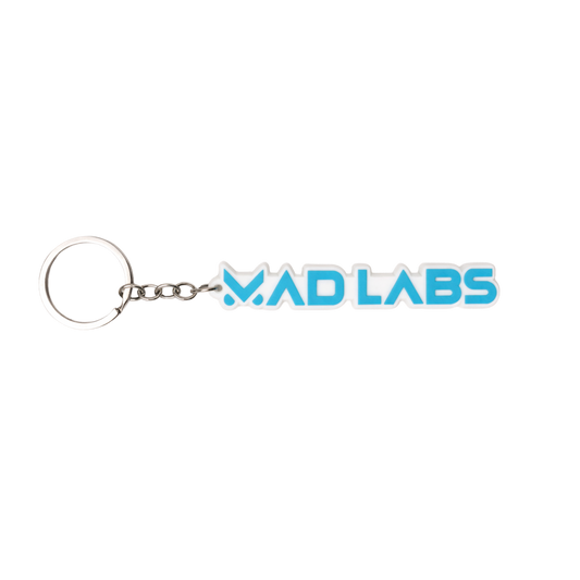 MAD LABS White Keychain with Blue Logo