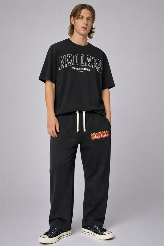 Mad Labs Black Sweatpants Fire Logo