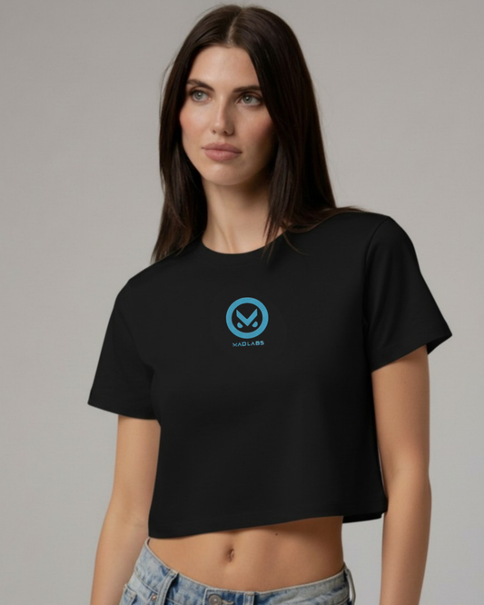 Mad Labs Blue Logo Cropped Tee shirt– Black