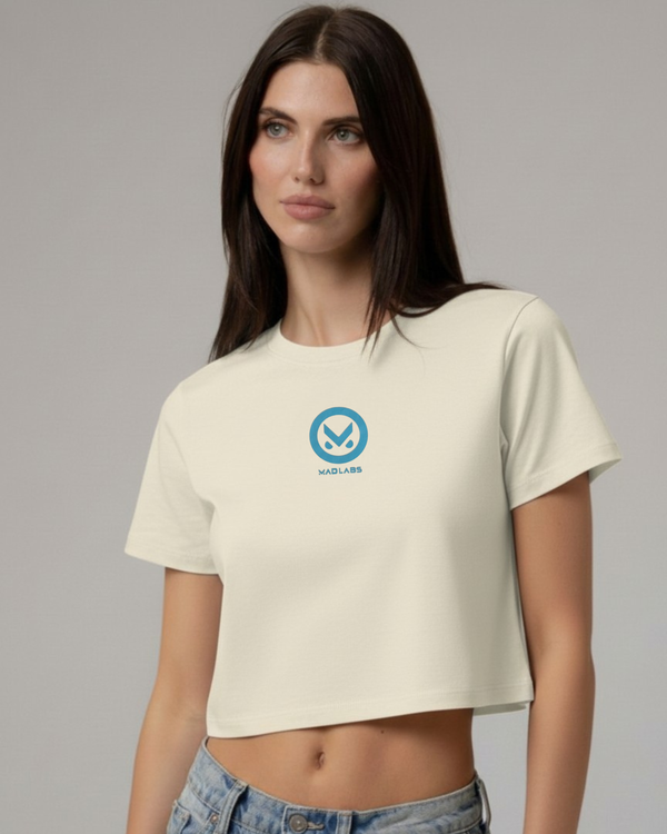 Mad Labs Blue Logo Cropped Teeshirt– Cream
