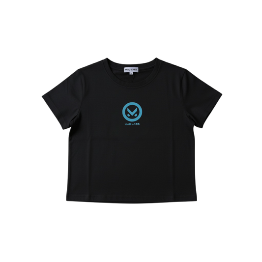 Mad Labs Blue Logo Cropped Tee shirt– Black