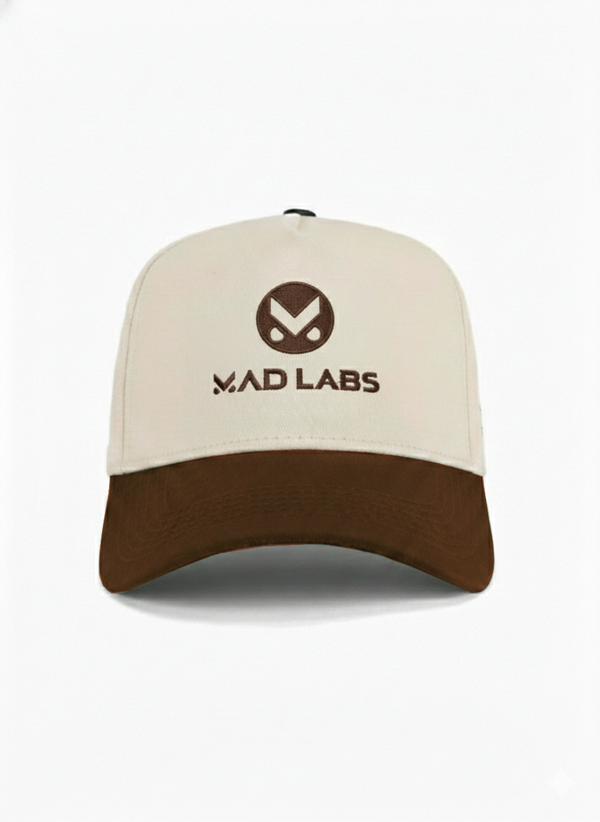 MAD FACE LOGO STRAPBACK HAT - CREAM AND BROWN image 0