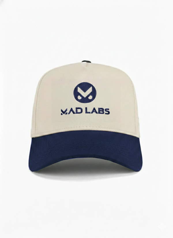 MAD FACE LOGO STRAPBACK HAT - CREAM AND BLUE image 0